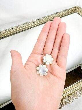 Vintage West Germany Mother Of Pearl Clip On Earrings
